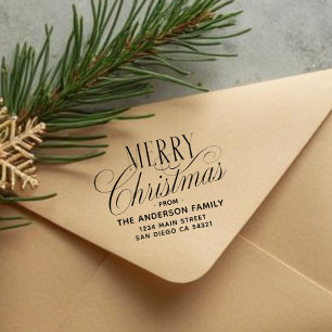 Merry Christmas Return Address Calligraphy Script  Rubber Stamp