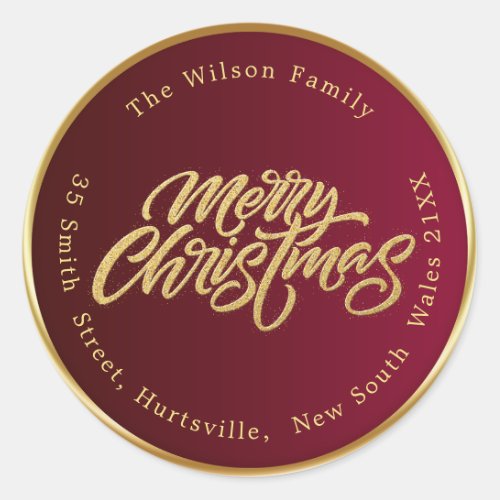 Merry Christmas Return Address Classic  Classic Round Sticker