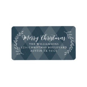 Merry Christmas Return Address Dark Teal Argyle Label