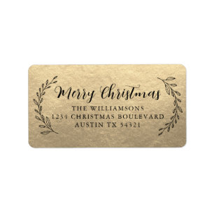 Merry Christmas Return Address Foliage Gold Label