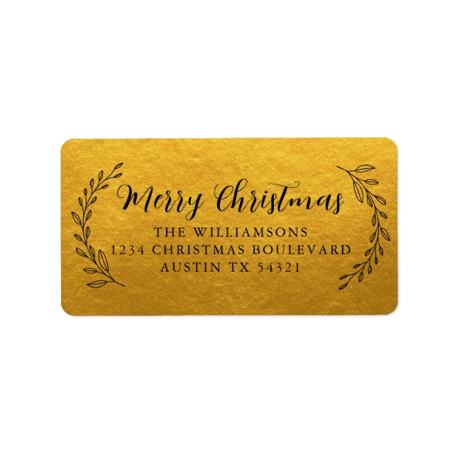Merry Christmas Return Address Foliage Gold Label (Front)