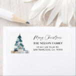 Merry Christmas Return Address Label<br><div class="desc">Christmas Return Address Label is designed with an elegant watercolor Christmas tree. Lettering is editable - click the "Customize Further" button to edit. Matching items in our store Cava party design</div>