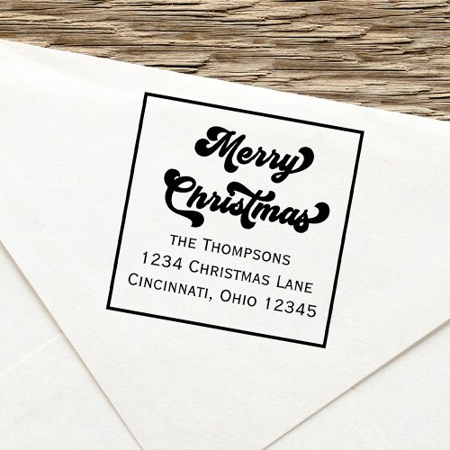 Merry Christmas Return Address Retro Typography Self_inking Stamp