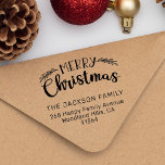 Merry Christmas return address Rubber Stamp<br><div class="desc">Beautiful Return Address Rubber Stamp featuring the wording Merry Christmas complemented by holly leaves. This stamp brings festive joy to your holiday envelopes,  cards,  and more,  spreading Christmas cheer with every mailing. Embrace the season's spirit with this delightful stamp,  making your Christmas wishes truly unique.</div>