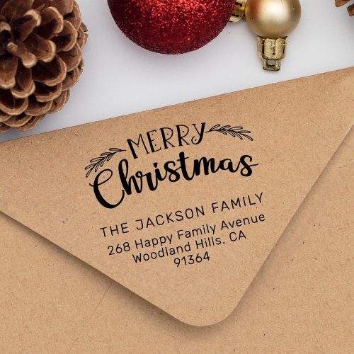 Merry Christmas return address Rubber Stamp