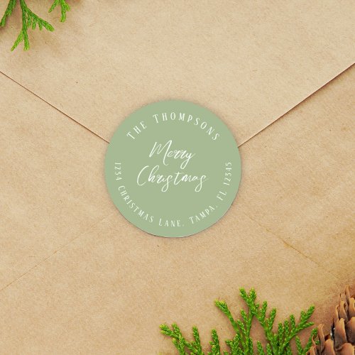 Merry Christmas Return Address Script Minimalist Classic Round Sticker