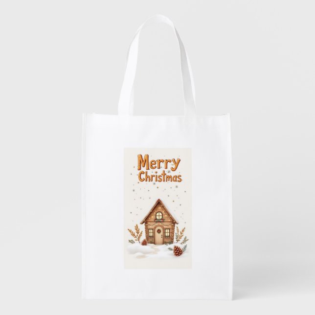 Merry Christmas Reusable Grocery Bag (Front)