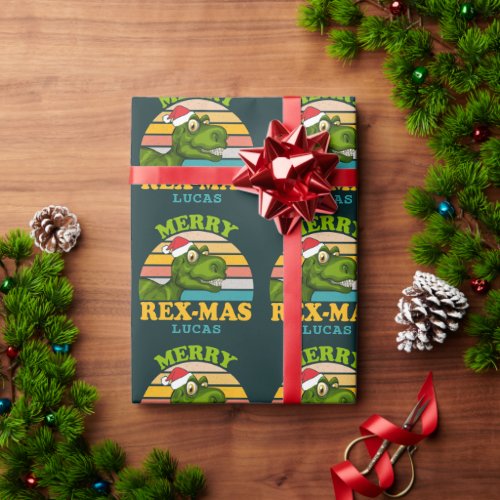 Merry Christmas Rex_mas Dinosaur Personalized Name Wrapping Paper