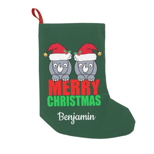 Merry Christmas Rhino Cute Custom Small Christmas Stocking