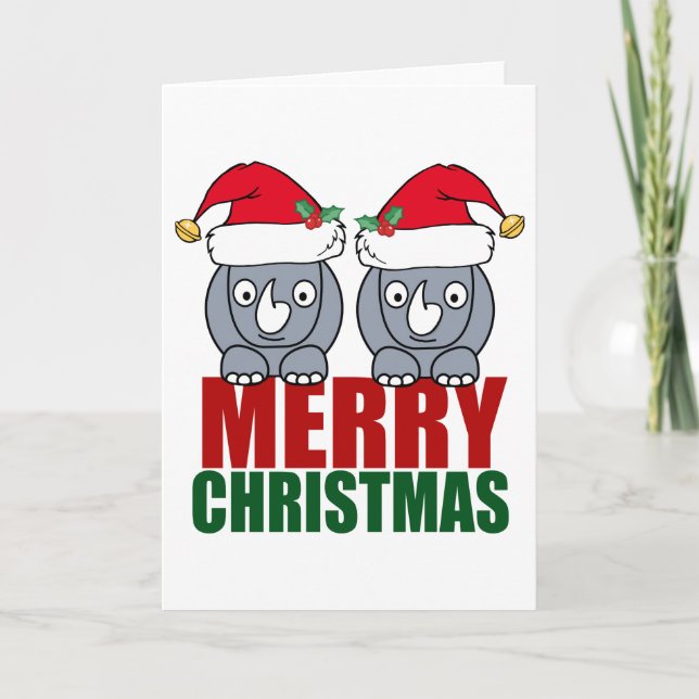Merry Christmas Rhino Cute Holiday Card (Front)