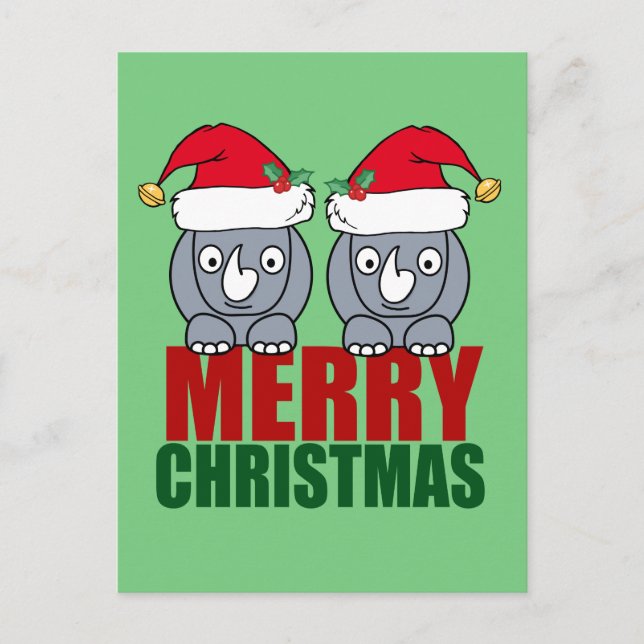 Merry Christmas Rhino Cute Holiday Postcard (Front)