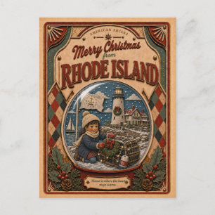 Merry Christmas Rhode Island Vintage Snow Globe Holiday Postcard