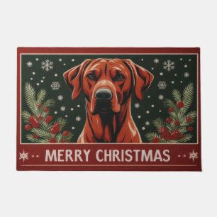 Merry Christmas Rhodesian Ridgeback Dog Santa Hat Doormat