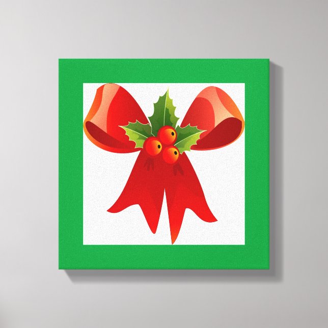 "MERRY CHRISTMAS" RIBBON BOW CANVAS PRINT (Front)