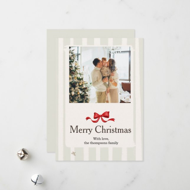 Merry Christmas Ribbon Bow Family Photo Holiday  (Front/Back In Situ)