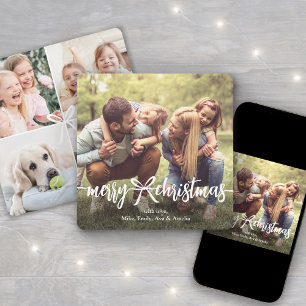 Merry Christmas Ribbon & Bow Modern Photo Collage Holiday Card