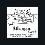 Merry Christmas Ribbon Handwriting Rubber Stamp<br><div class="desc">Easily personalize these custom Merry Christmas Ribbon Handwriting rubber stamps with your own names and address. To customize these rubber stamps, click on "Personalize this template" and change the text in the boxes provided. Available with different ink pad colors (not included) in square sizes 1 inch, 2 inch, or 2.5...</div>