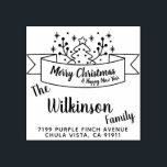 Merry Christmas Ribbon Handwriting Rubber Stamp<br><div class="desc">Easily personalize these custom Merry Christmas Ribbon Handwriting rubber stamps with your own names and address. To customize these rubber stamps, click on "Personalize this template" and change the text in the boxes provided. Available with different ink pad colors (not included) in square sizes 1 inch, 2 inch, or 2.5...</div>