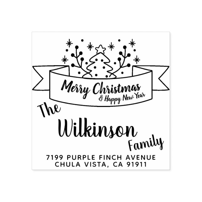 Merry Christmas Ribbon Handwriting Rubber Stamp (Imprint)