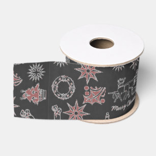 Merry Christmas Ribbon Santa Star Black Red Brown