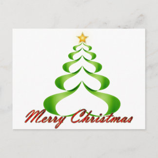 Merry Christmas Ribbon Tree Holiday Postcard