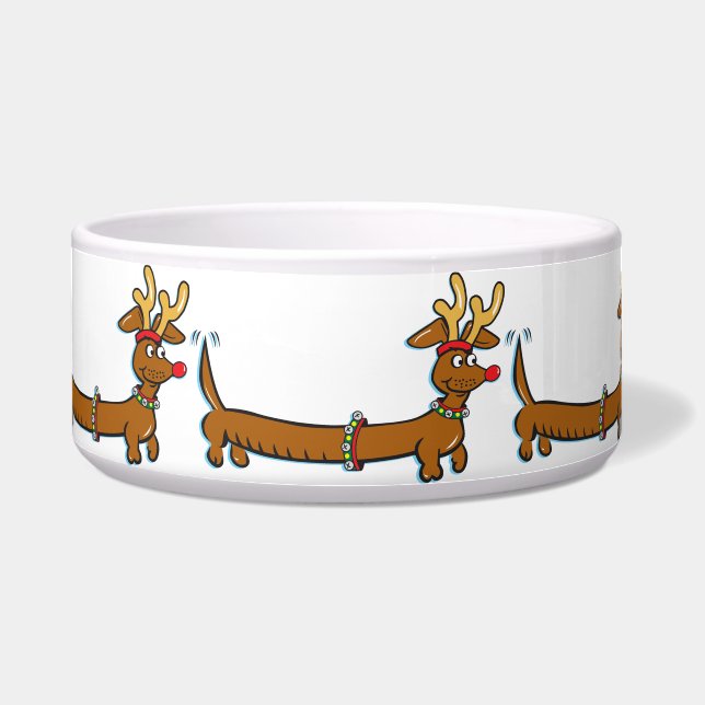 Merry Christmas Riendeer Dachshund Bowl (Front)