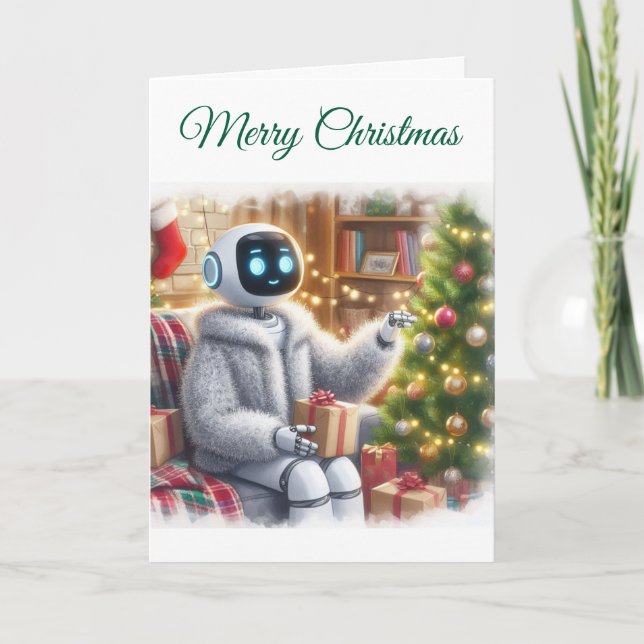 Merry Christmas Robot Tech Girls STEM Greeting Holiday Card (Front)