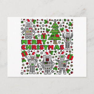 Merry Christmas Robots Holiday Postcard