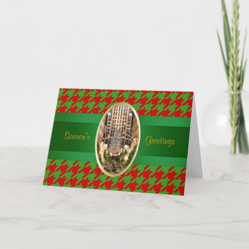 Merry Christmas Rock Center Red Grn Houndstooth Holiday Card