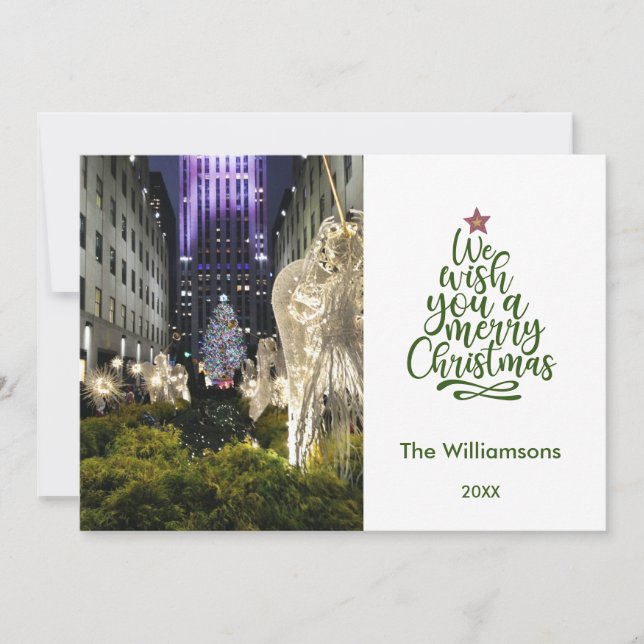 Merry Christmas Rockefeller Tree and Family Photo Card (Front)