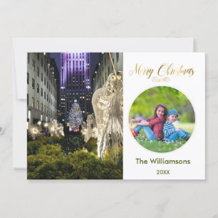 Merry Christmas Rockefeller Tree and Family Photo Card
