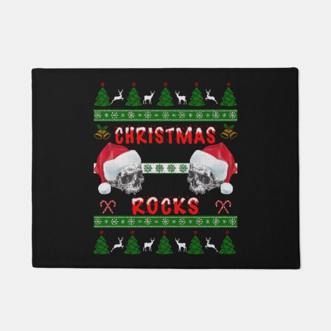 Merry Christmas ROCKS Ugly Christmas Sweater Doormat (Front)