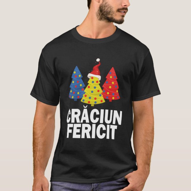 Merry Christmas Romanian Tree Romania Flag Hat San T-Shirt (Front)
