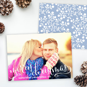 Merry Christmas Romantic Script Photo Greeting Holiday Card