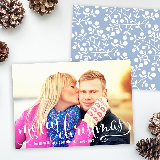 Merry Christmas Romantic Script Photo Greeting Holiday Card (Creator Uploaded)