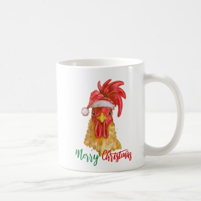 Merry Christmas Rooster Personalized Coffee Mug (Right)