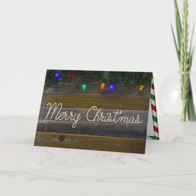 Merry Christmas Rope On Barnwood Holiday Card (Front)
