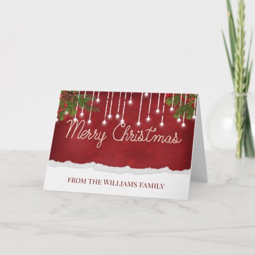 Merry Christmas Rope Text Lights and Pine Card