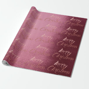 Merry Christmas Rose Gold Burgundy Maroon Cottage Wrapping Paper