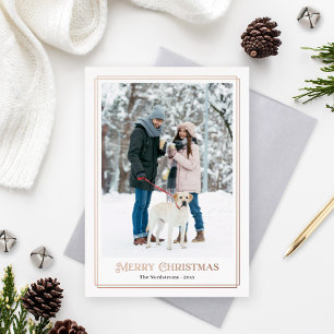 Merry Christmas Rose Gold Decorative Photo Border Foil Holiday Card