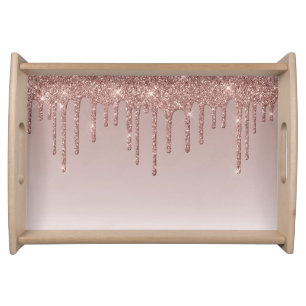 Merry Christmas Rose Gold Drip Glam Girl Serving Tray