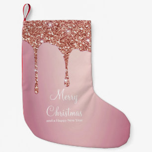 Merry Christmas Rose Gold Drip Glam Girl Small Christmas Stocking