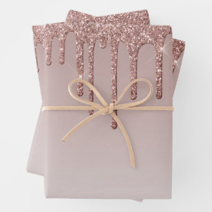 Merry Christmas Rose Gold Drip Glam Girl Wrapping Paper Sheets