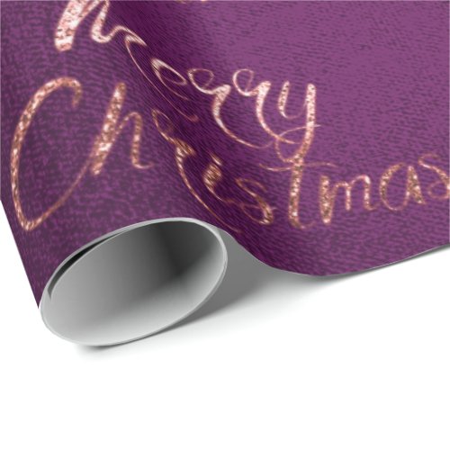 Merry Christmas Rose Gold Glitter Purple Cottage Wrapping Paper