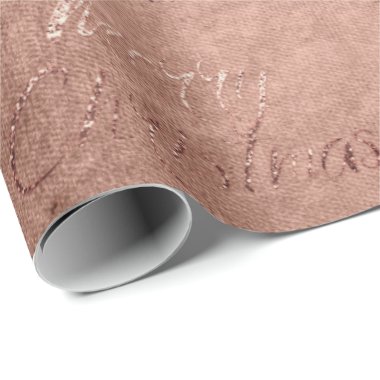 Merry Christmas Rose Gold Glitter Script Cottage Wrapping Paper