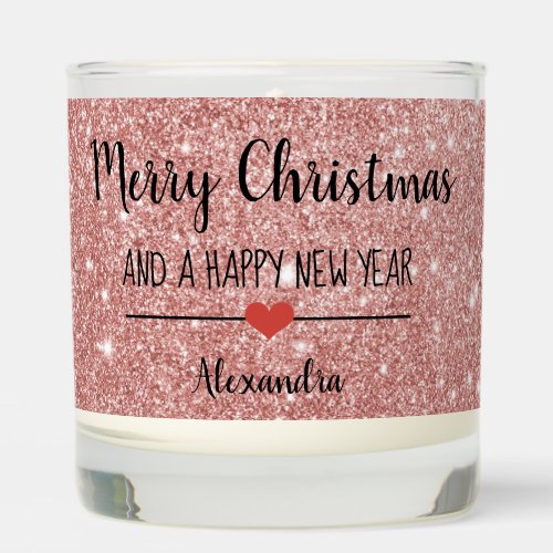 Merry Christmas rose gold glitter script name Scented Candle