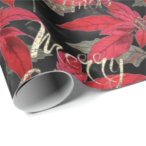 Merry Christmas Rose Gold Glitter Script Red Black Wrapping Paper