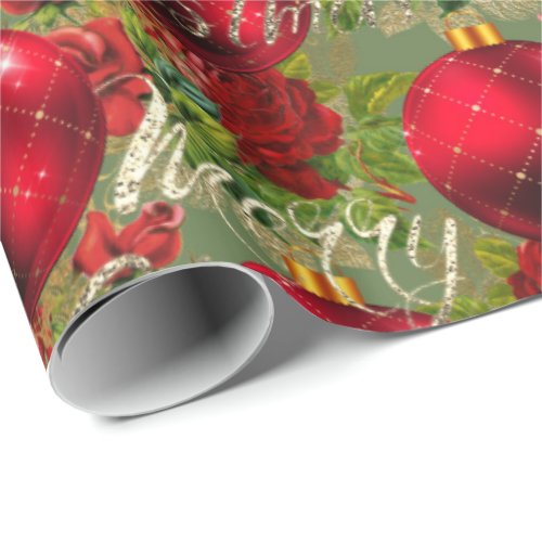 Merry Christmas Rose Gold Glitter Script Red Green Wrapping Paper