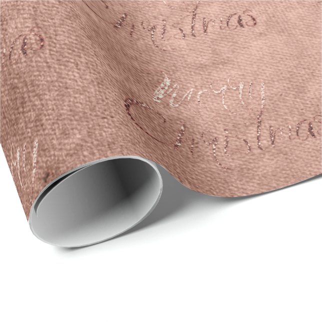 Merry Christmas Rose Gold Glitter Script Seasonal Wrapping Paper (Roll Corner)