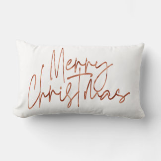 Merry Christmas rose gold Hollyday lettering Lumbar Pillow
